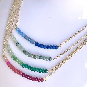 Minimalist Gradient Natural Stone Bead 14K Gold Plated Chain Adjustable Necklace